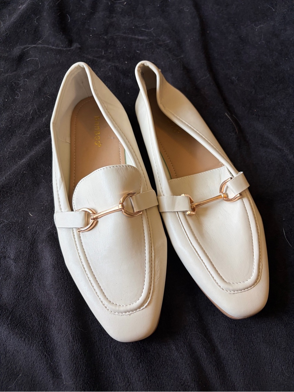 BAMBOO Cream Loafers with Gold Horsebit Accent